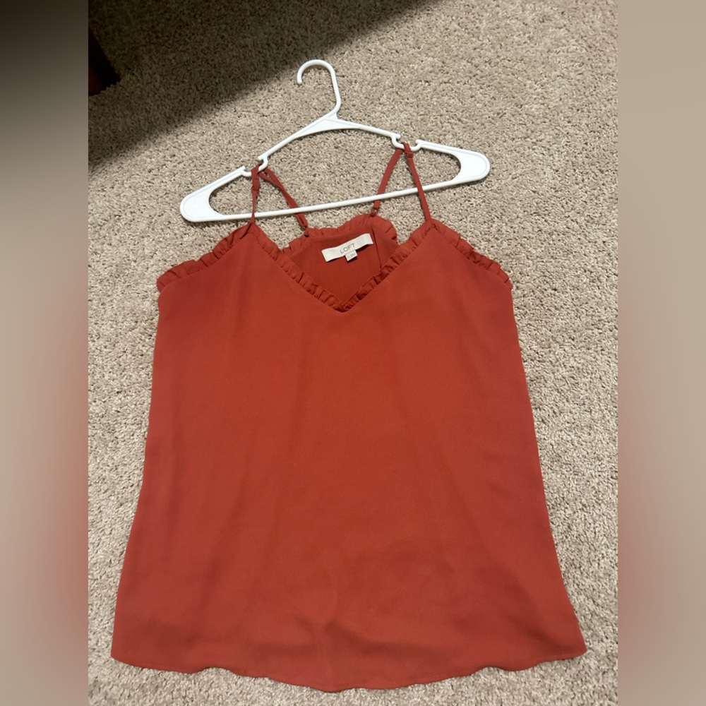 Loft Rust Sleeveless Top with Ruffle Trim